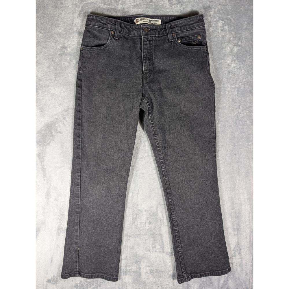 Harley-Davidson Womens Faded Black Bootcut Denim Jeans 12P Petite Made In Canada
